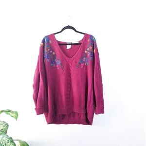 JANTZEN CLASSICS Vintage Vtg 80s Embrodiered Floral Pulliver Sweater 2x XXL